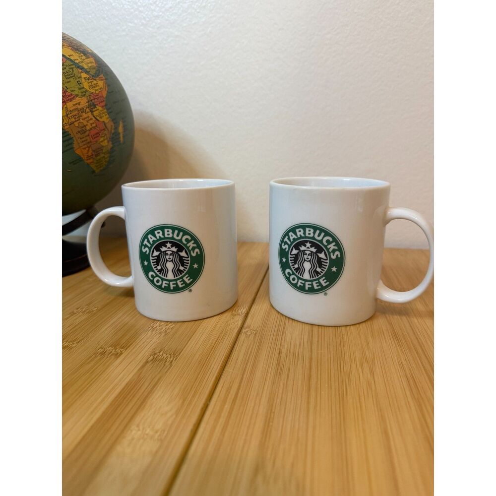 TWO PACK Vintage 1999 Starbucks Coffee Mugs Classic Green Siren Logo Ceramic